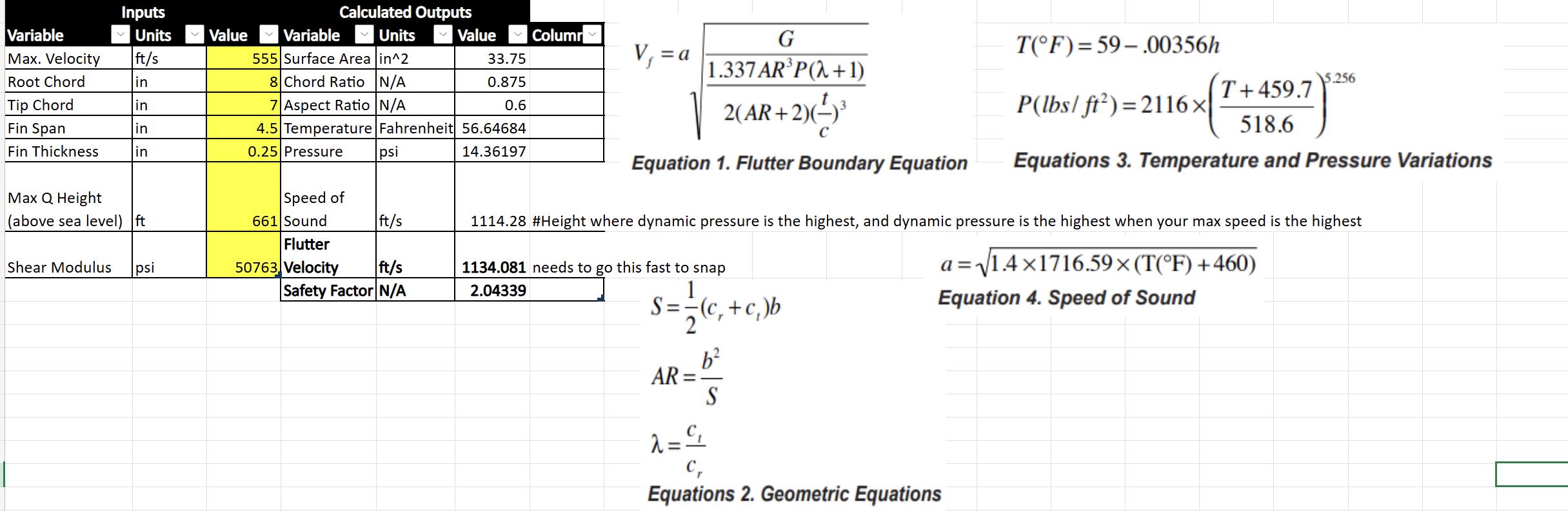 Level 2 rocket fin flutter calculations