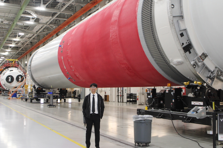 Jose Ascencio-Rojo with Centaur V hardware at United Launch Alliance